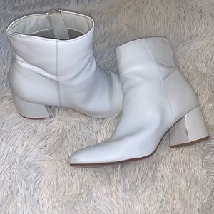 Chinese Laundry White Heel Ankle Boots (some wear and tear) size 8.5